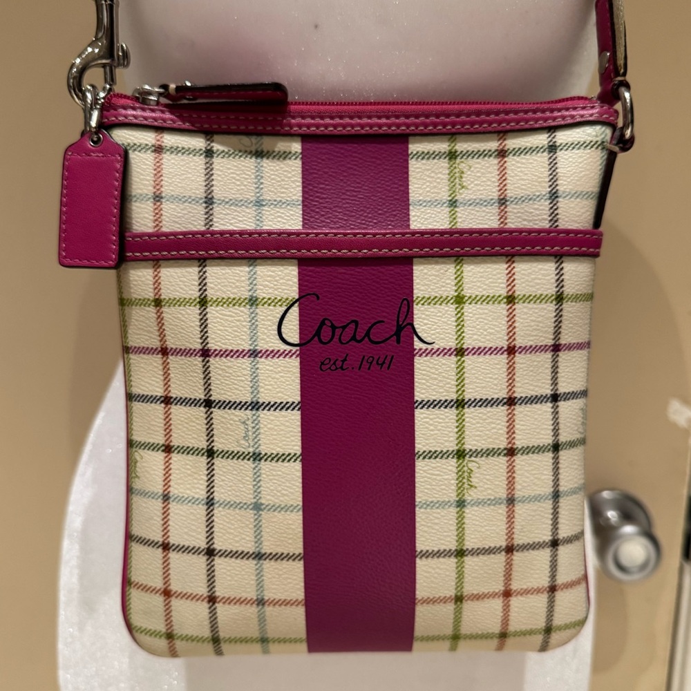 Coach Heritage Tattersall Crossbody Bag Pink Plaid